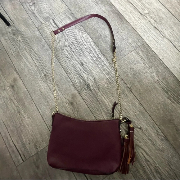 Wine color chain strap tassel bag burgundy red Bin8 - Picture 7 of 13